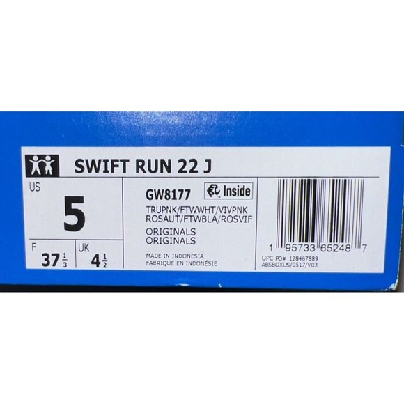 Adidas Swift Run 22 J Athletic Running Shoes Girls Size 5 Womens 6 Pink White - Picture 9 of 9